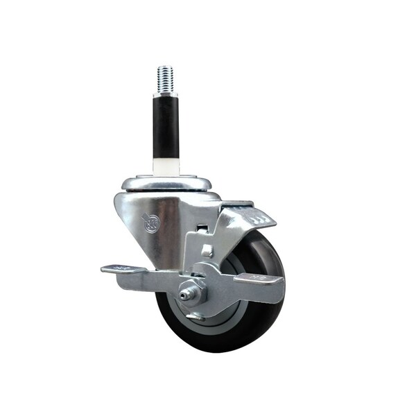 3'' Black Poly Swivel 7/8'' Expanding Stem Caster with Brake